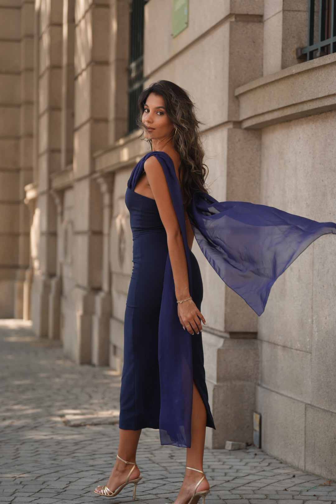 blue navy blue dress Navy Blue Warm Cotton Waffle Fit and Flare Maxi Dress 34