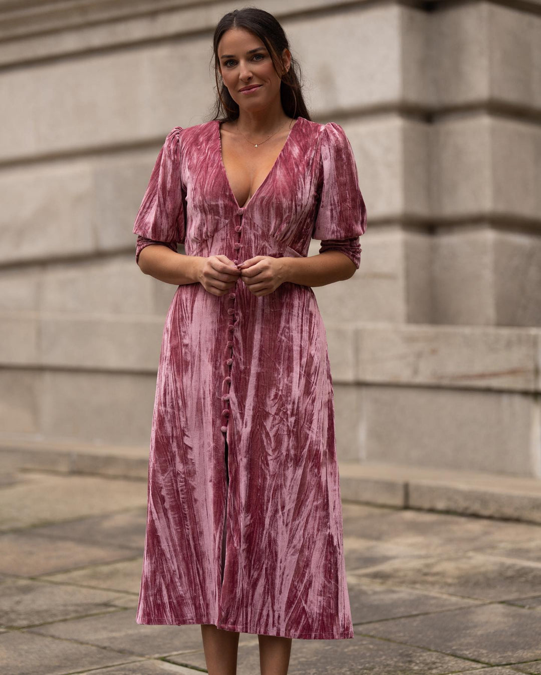VESTIDO TERCIOPELO ROSA