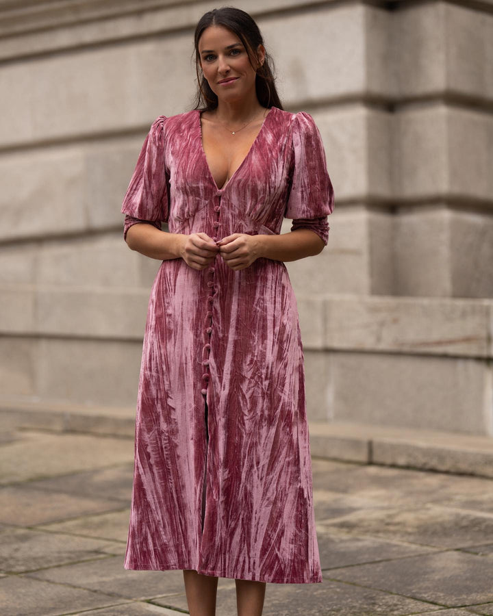 VESTIDO TERCIOPELO ROSA