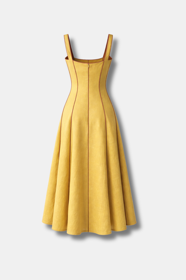 FLORA LINEN MUSTARD DRESS