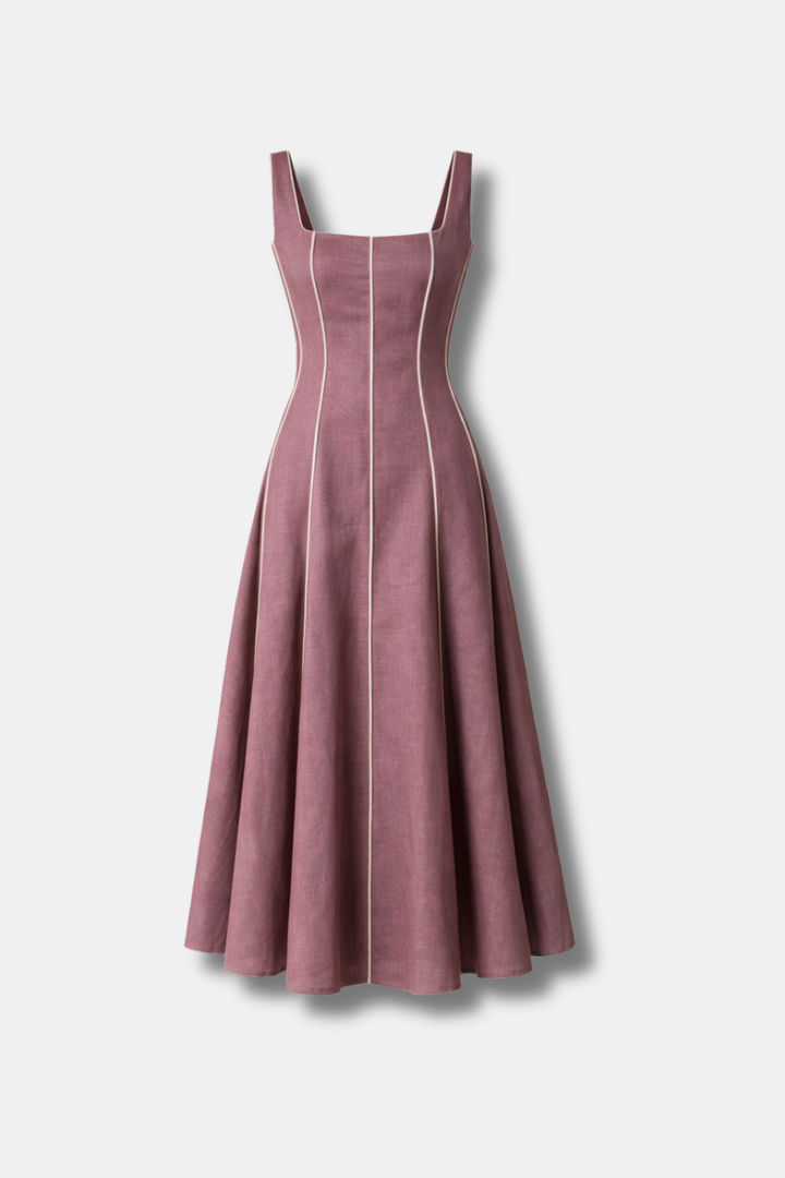 FLORA LINEN AUBERGINE DRESS