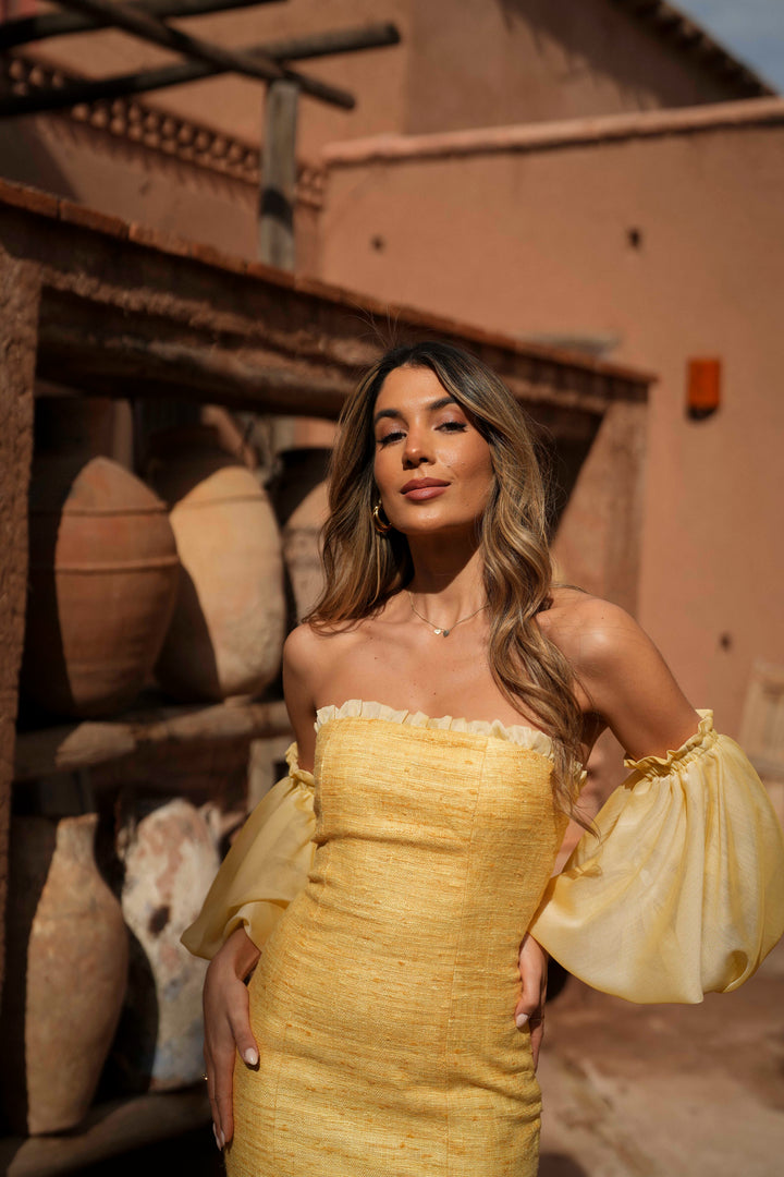 VESTIDO ESMERALDA AMARELO SEDA