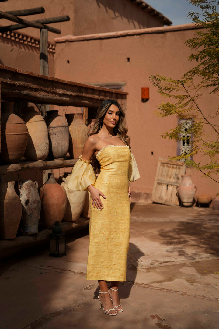 VESTIDO ESMERALDA AMARELO SEDA