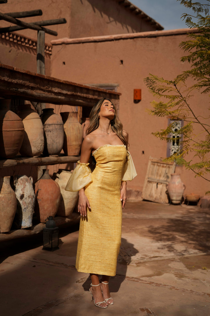 VESTIDO ESMERALDA AMARELO SEDA