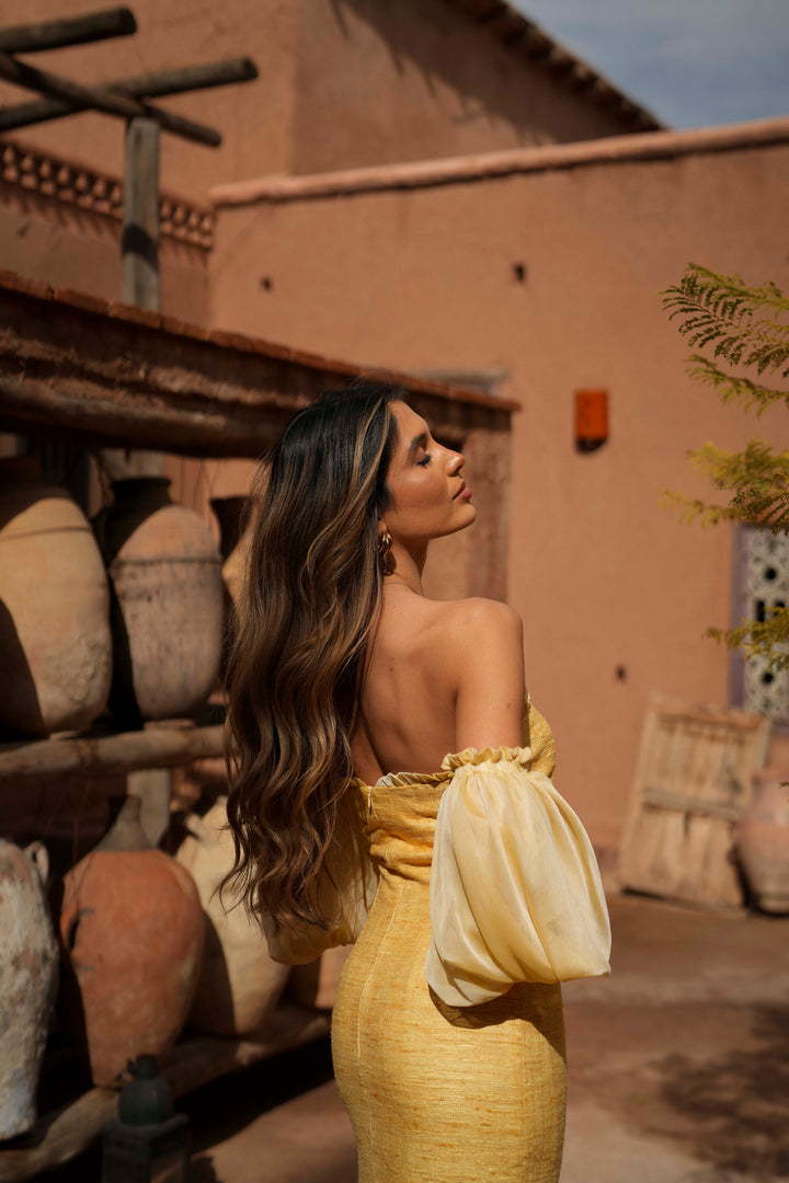 VESTIDO ESMERALDA AMARELO SEDA