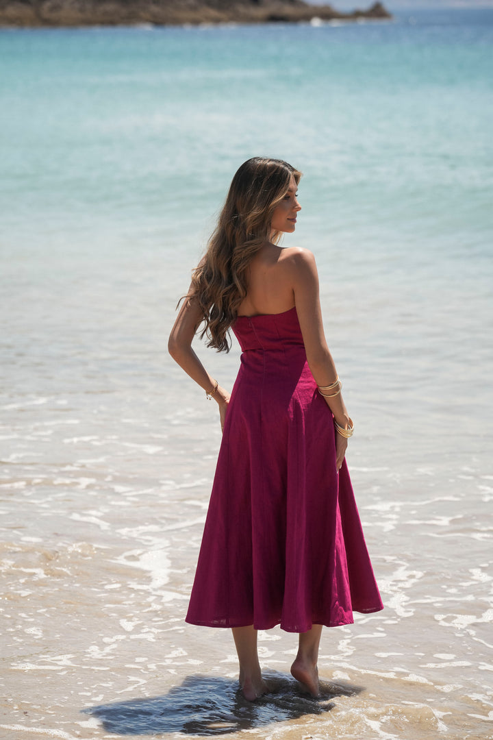 VESTIDO VEGA LINO CEREZA