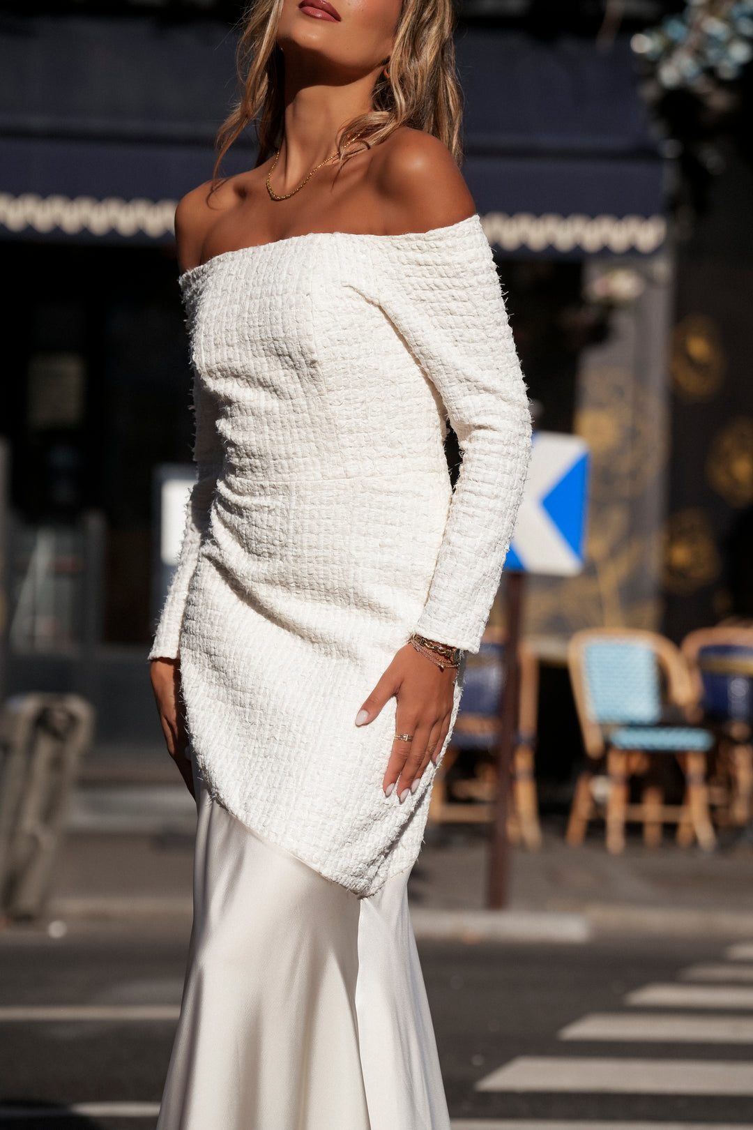 FIONA DRESS M/LONG BEIGE TWEED