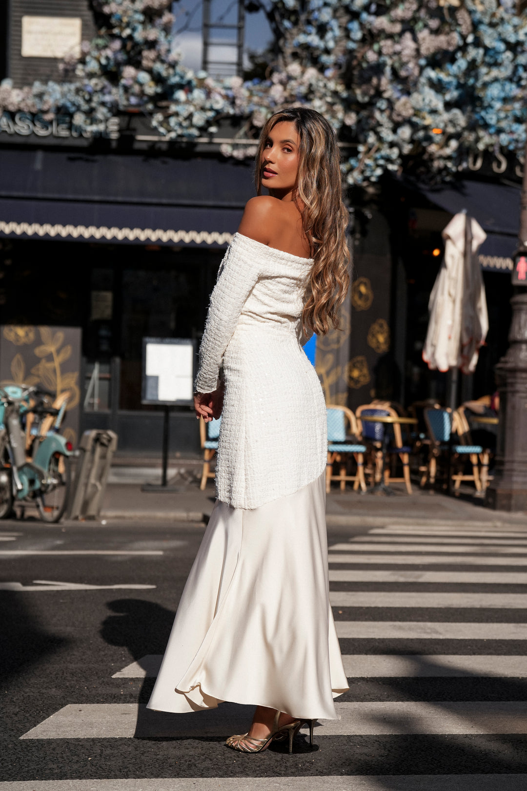 FIONA DRESS M/LONG BEIGE TWEED