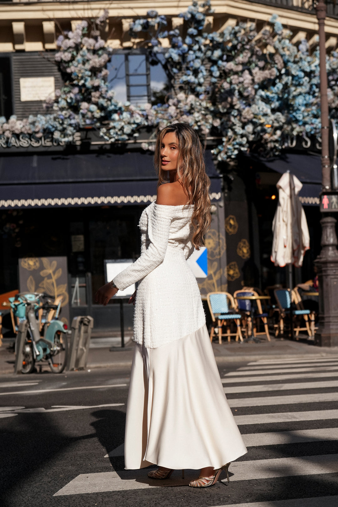 FIONA DRESS M/LONG BEIGE TWEED