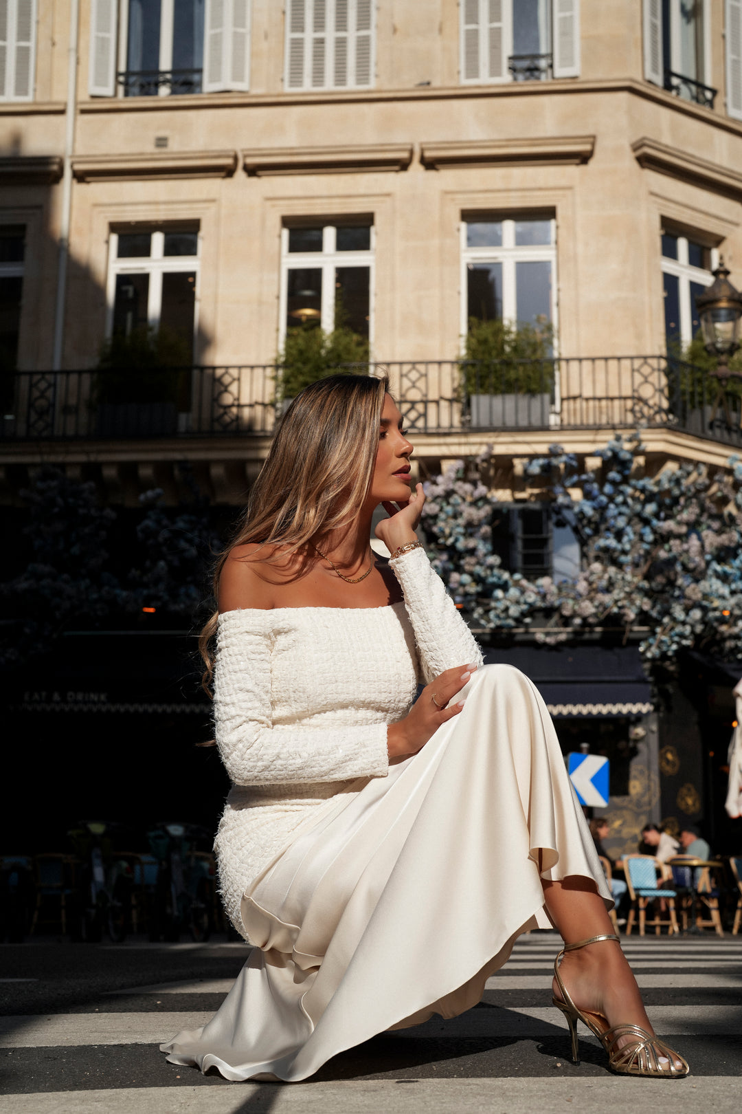 FIONA DRESS M/LONG BEIGE TWEED