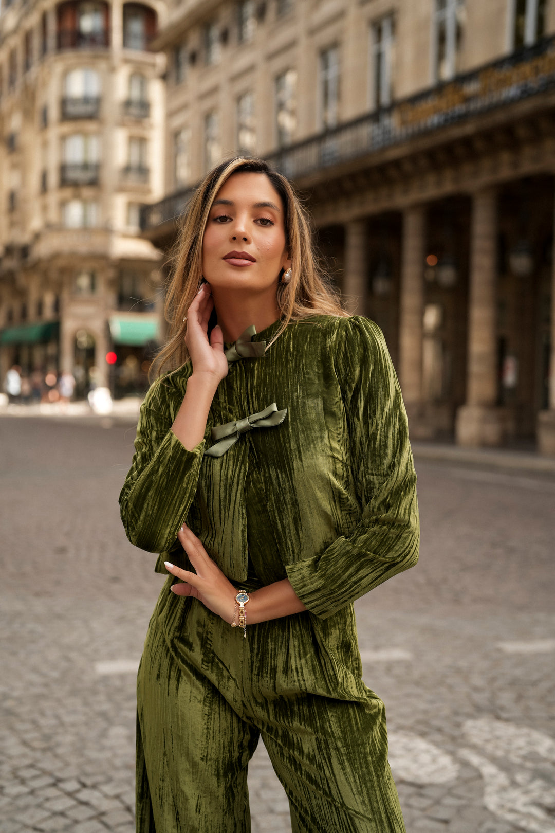 OLIVIA GREEN VELVET SET