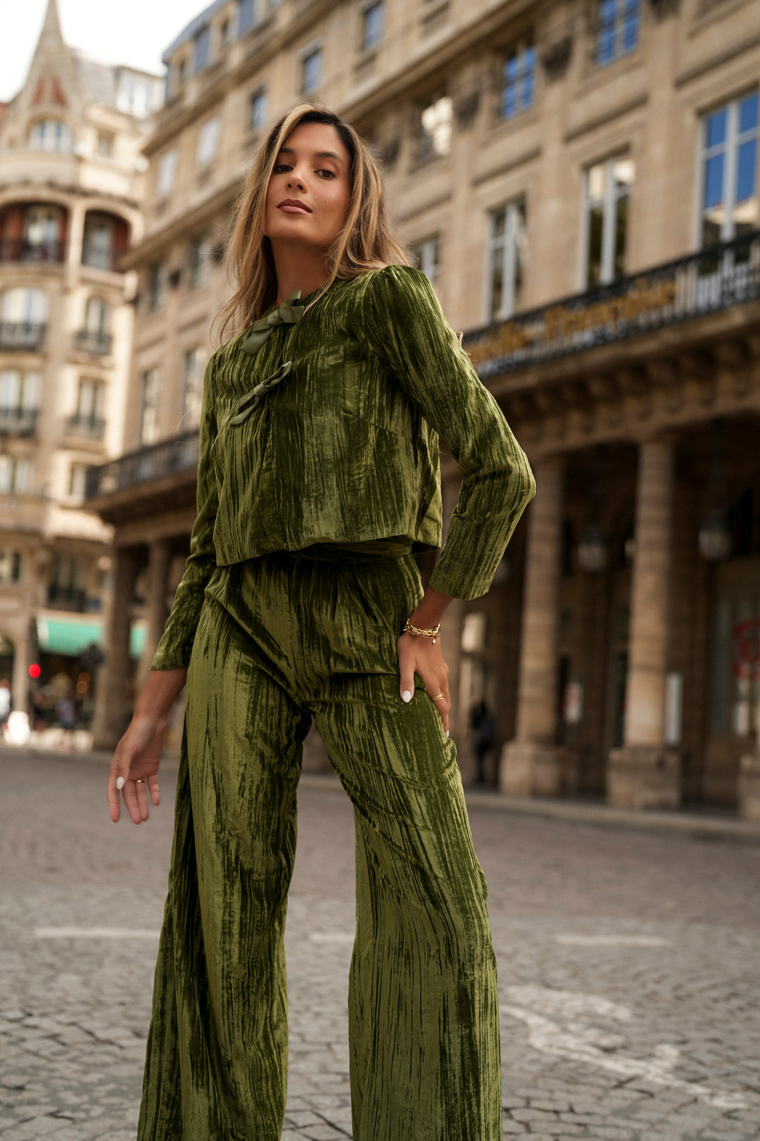 OLIVIA GREEN VELVET SET