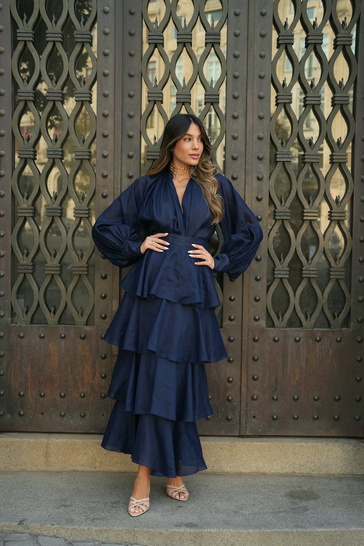 FALDA FLAMENCO LINO MARINO
