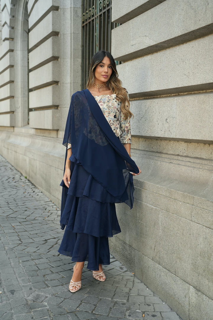 FALDA FLAMENCO LINO MARINO