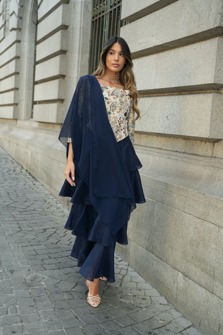 FALDA FLAMENCO LINO MARINO