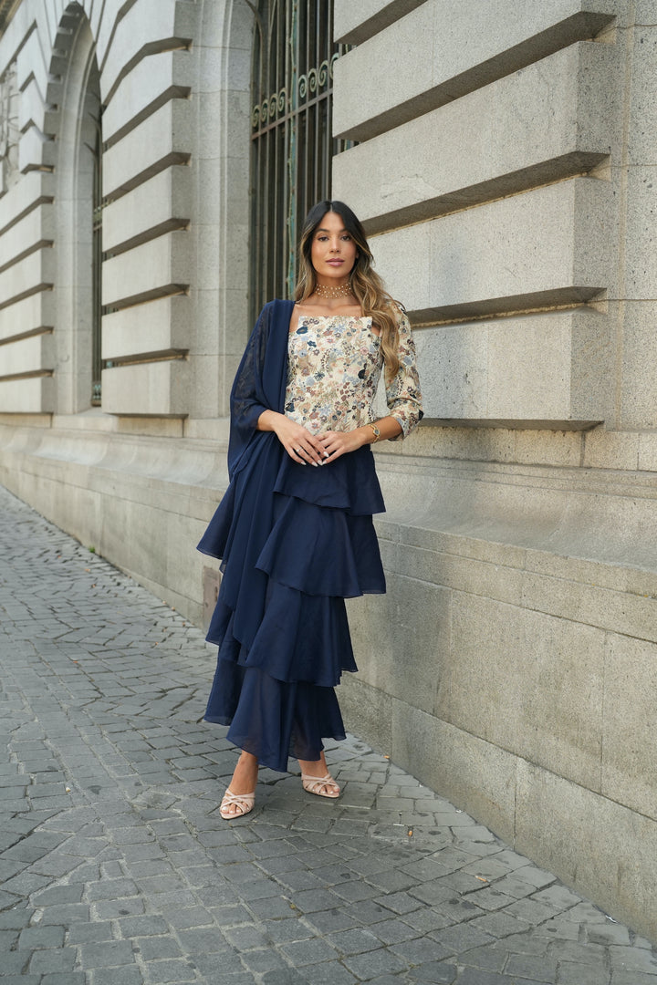 FALDA FLAMENCO LINO MARINO
