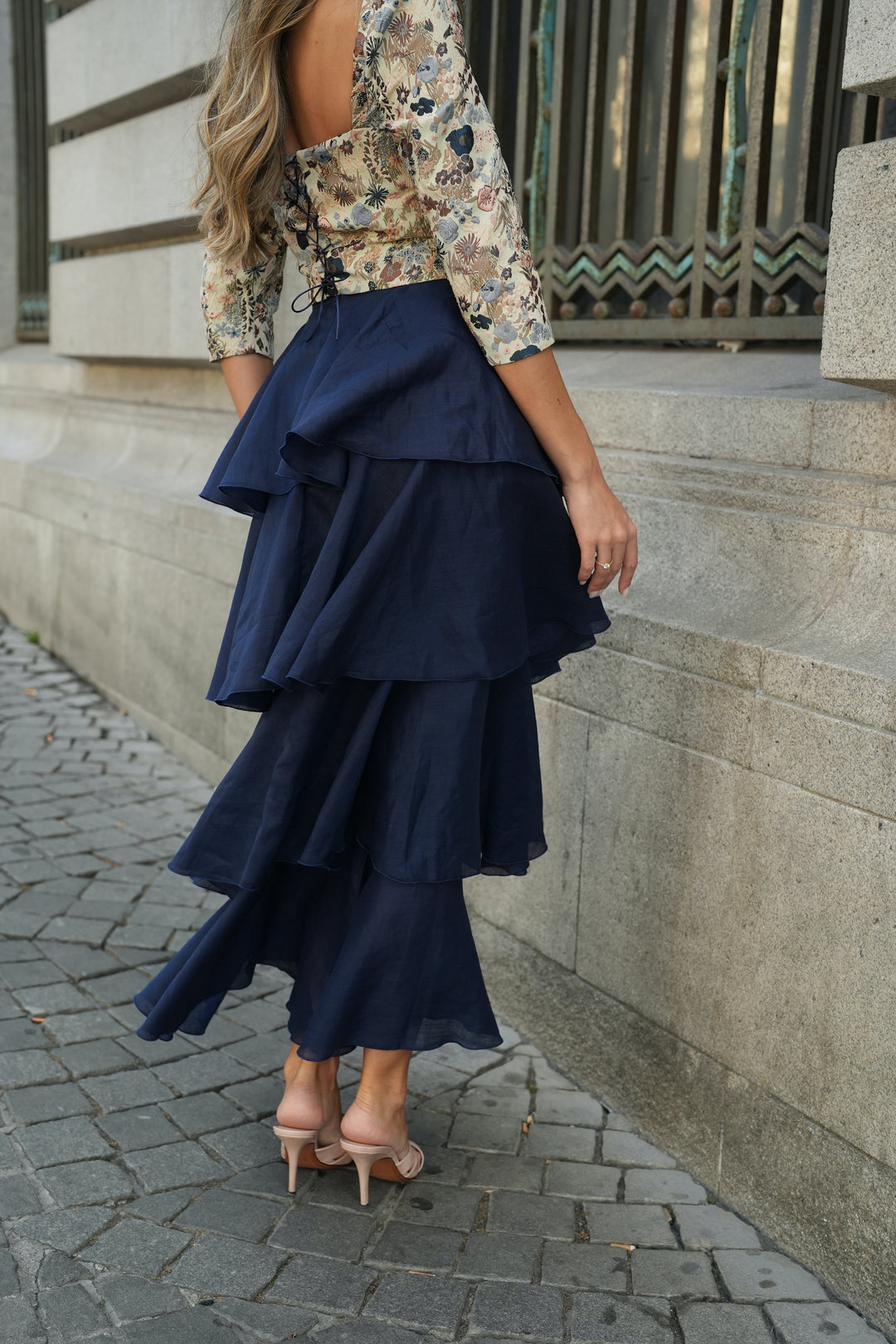 FALDA FLAMENCO LINO MARINO
