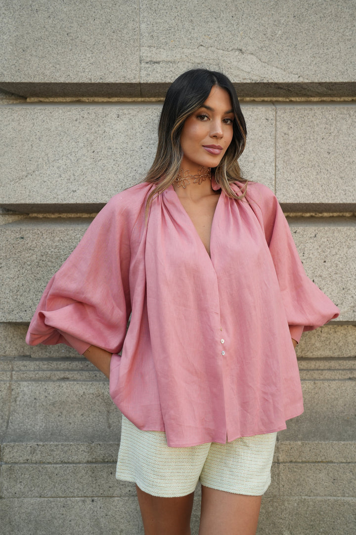 CHEMISIER BRISA LIN ROSE
