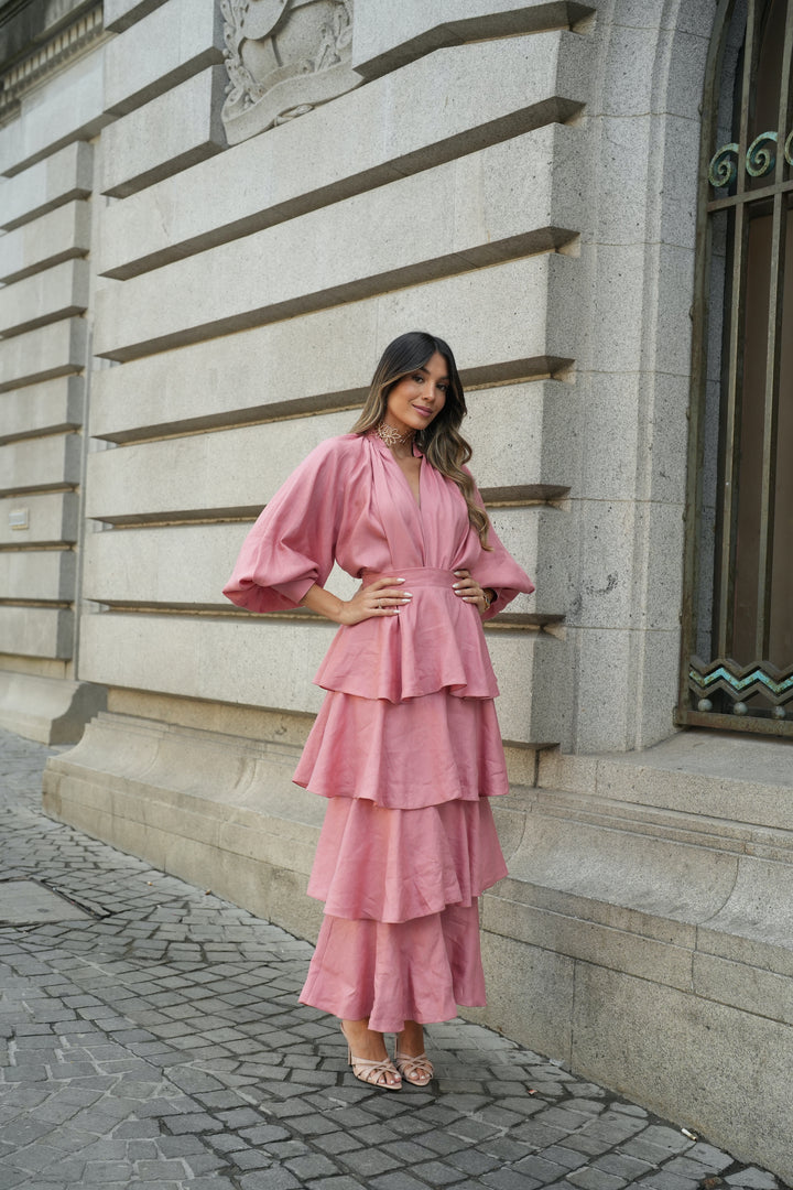 FALDA FLAMENCO LINO ROSA