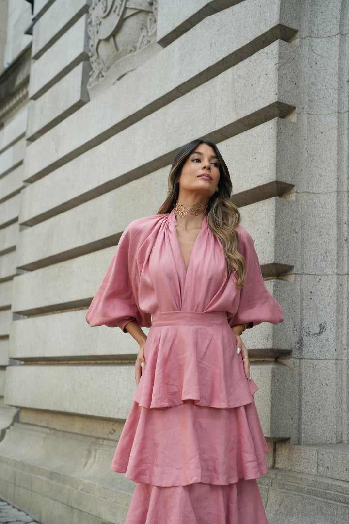 FALDA FLAMENCO LINO ROSA
