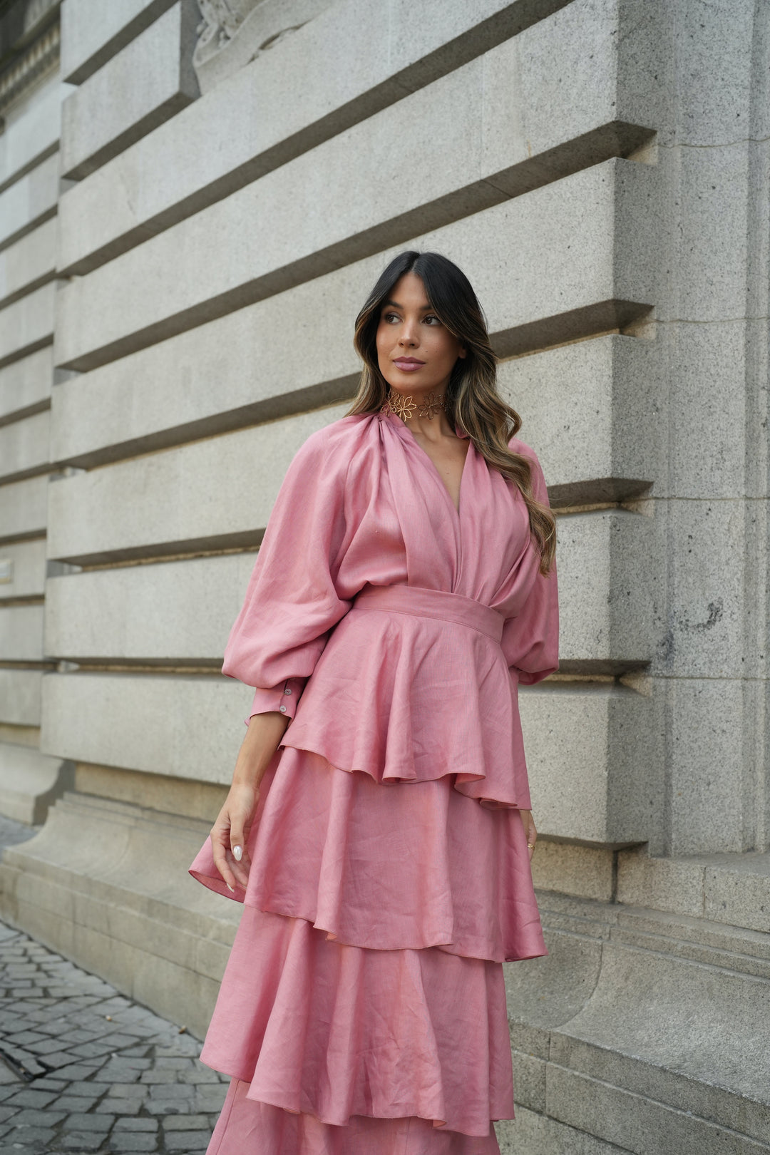 FALDA FLAMENCO LINO ROSA
