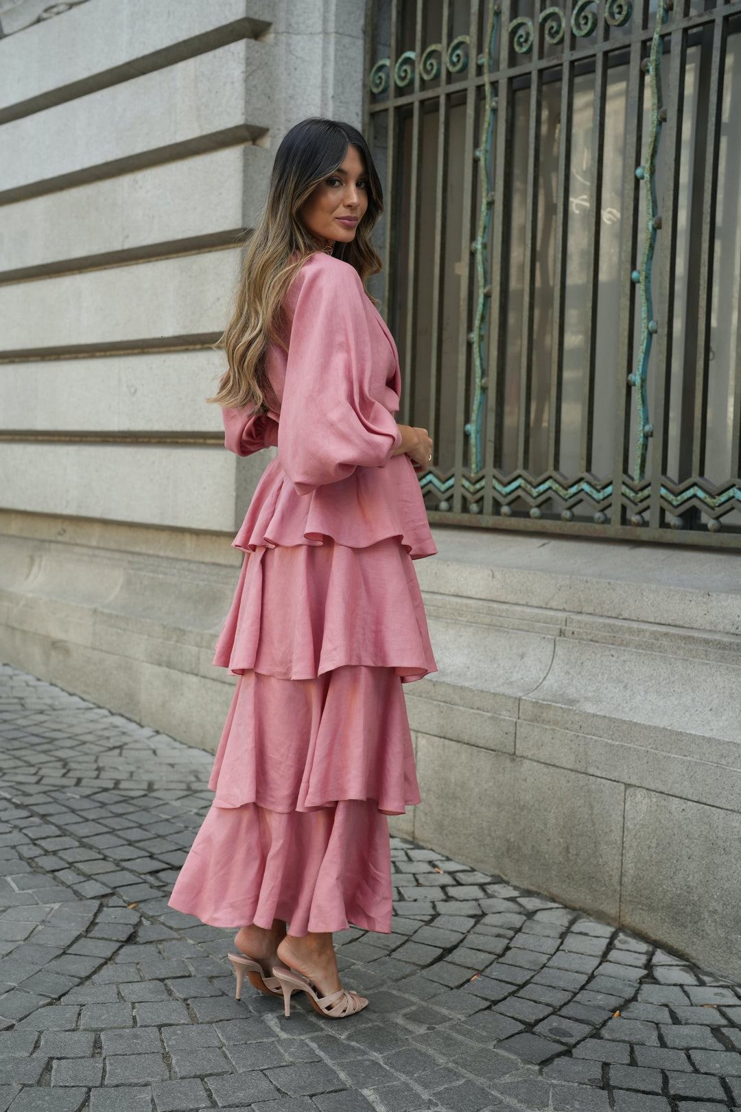 FALDA FLAMENCO LINO ROSA
