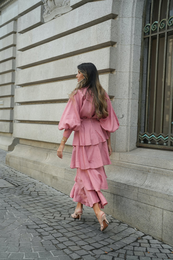 FALDA FLAMENCO LINO ROSA