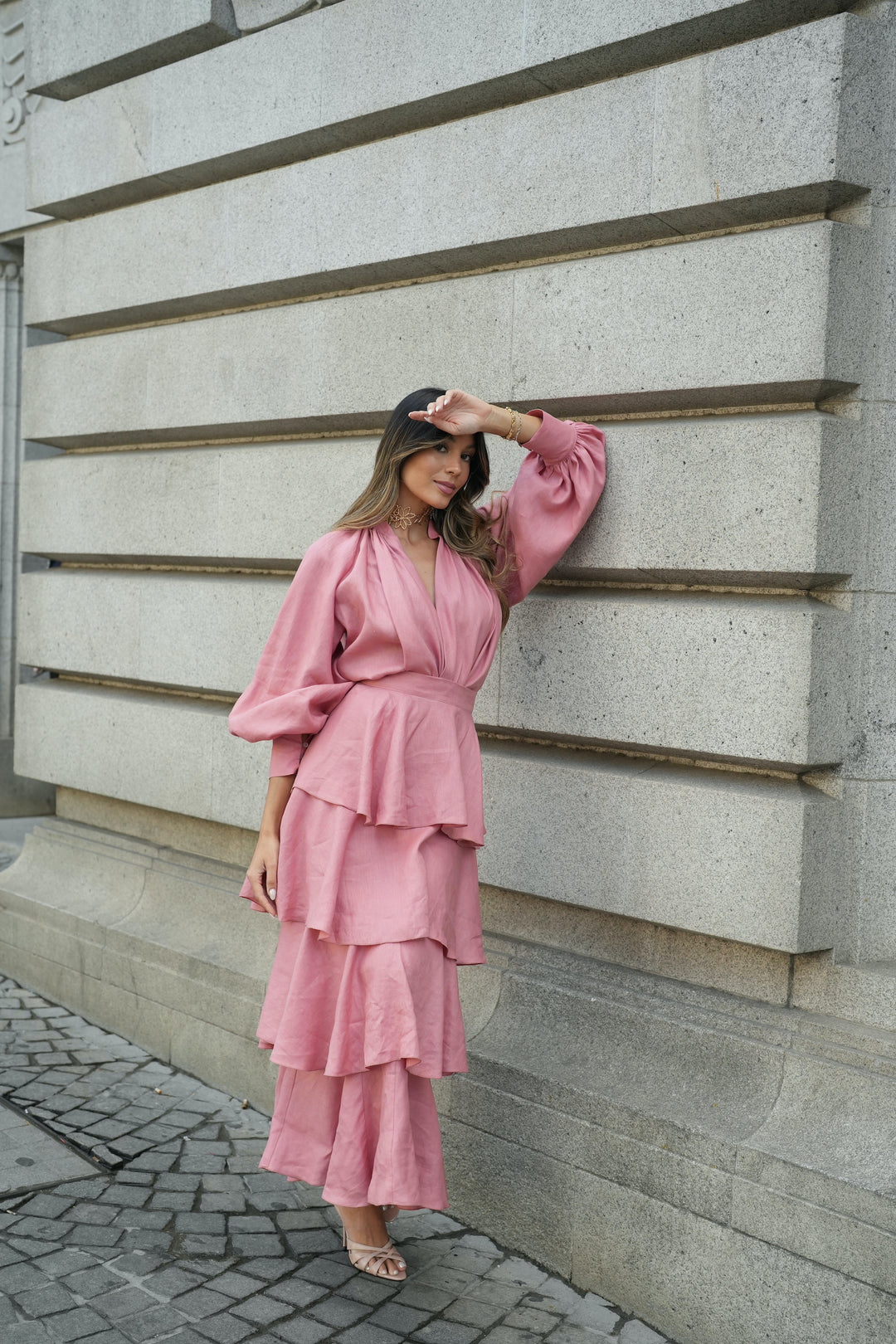 FALDA FLAMENCO LINO ROSA