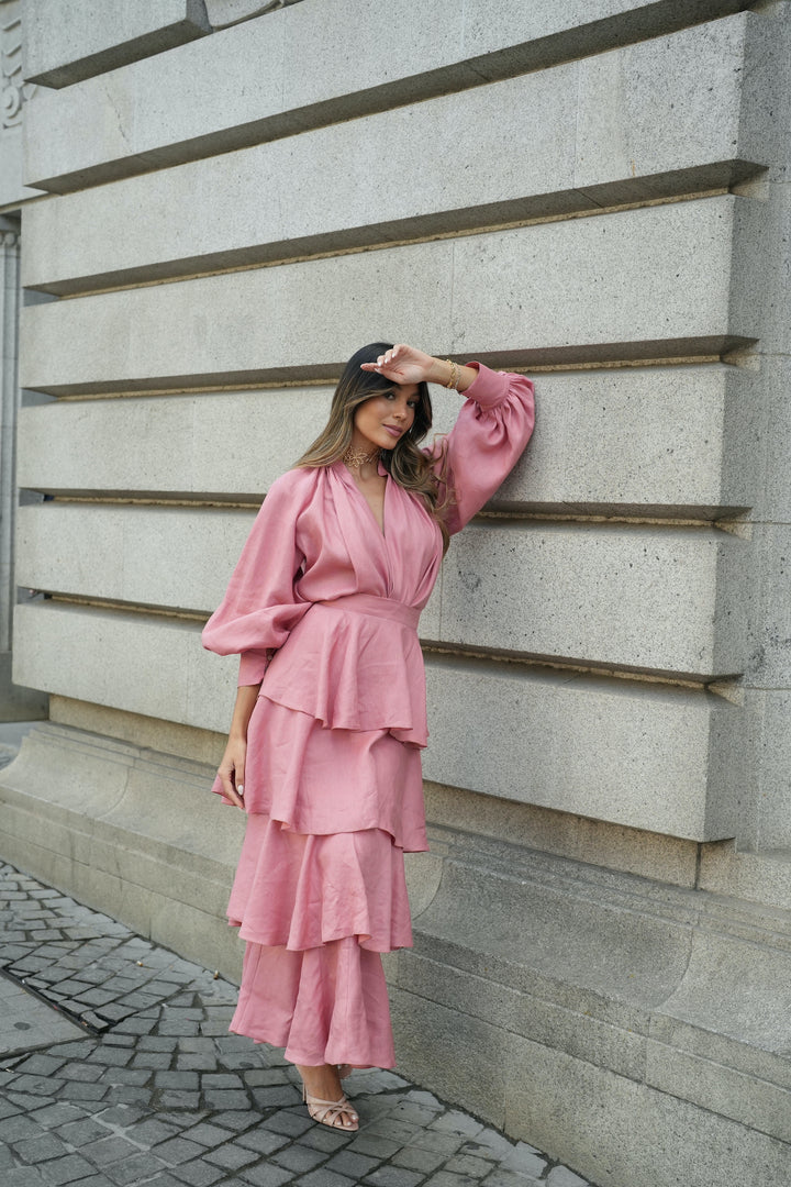 FALDA FLAMENCO LINO ROSA