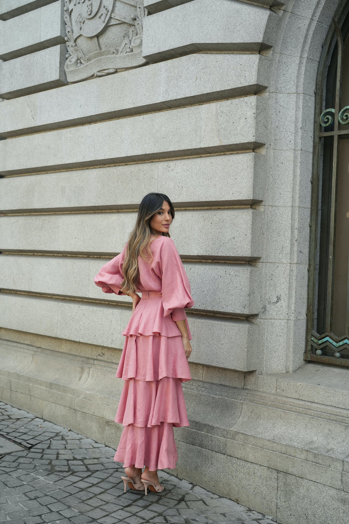 FALDA FLAMENCO LINO ROSA