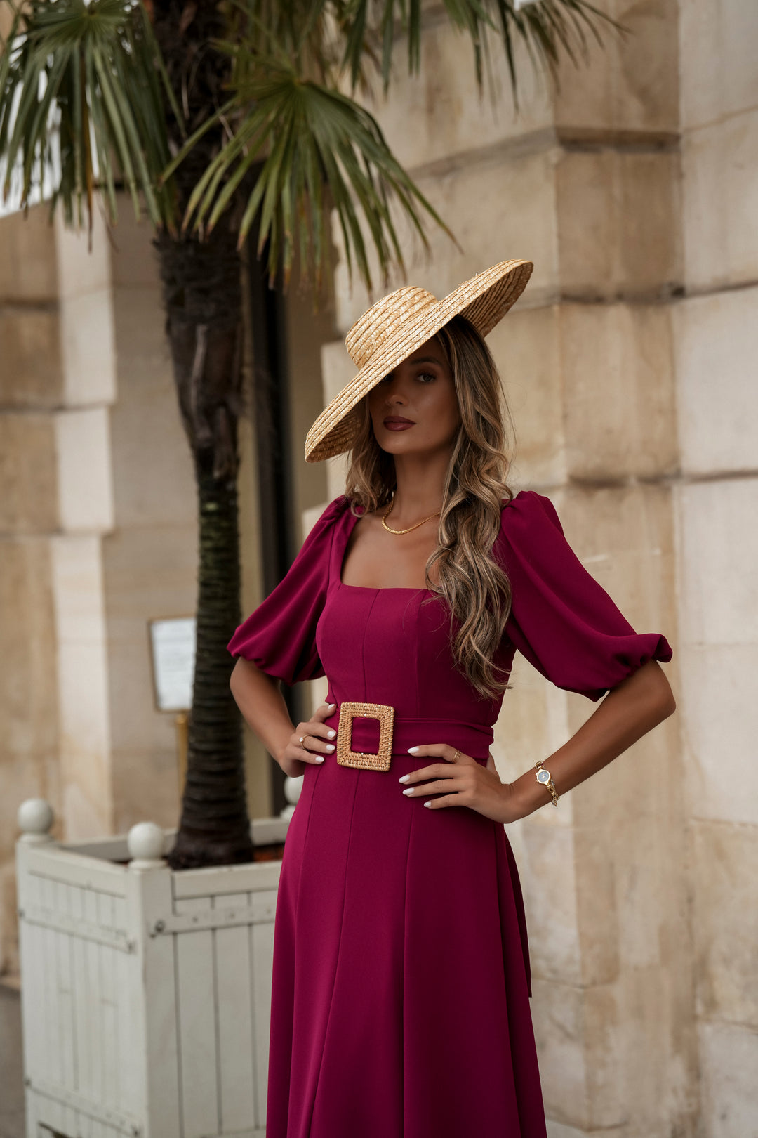 camille red dress Camille red flap-designed ruched midi dress