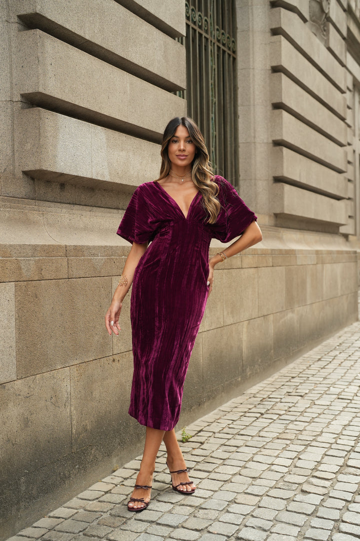 ROBE ARIA VELOURS BORDEAUX