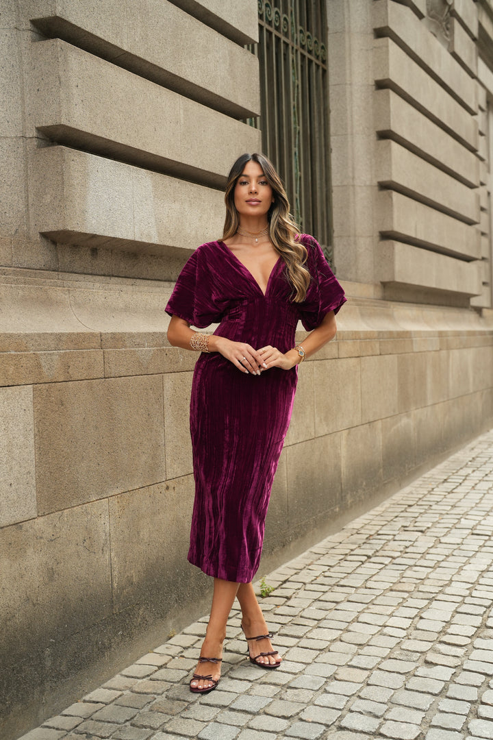 ROBE ARIA VELOURS BORDEAUX