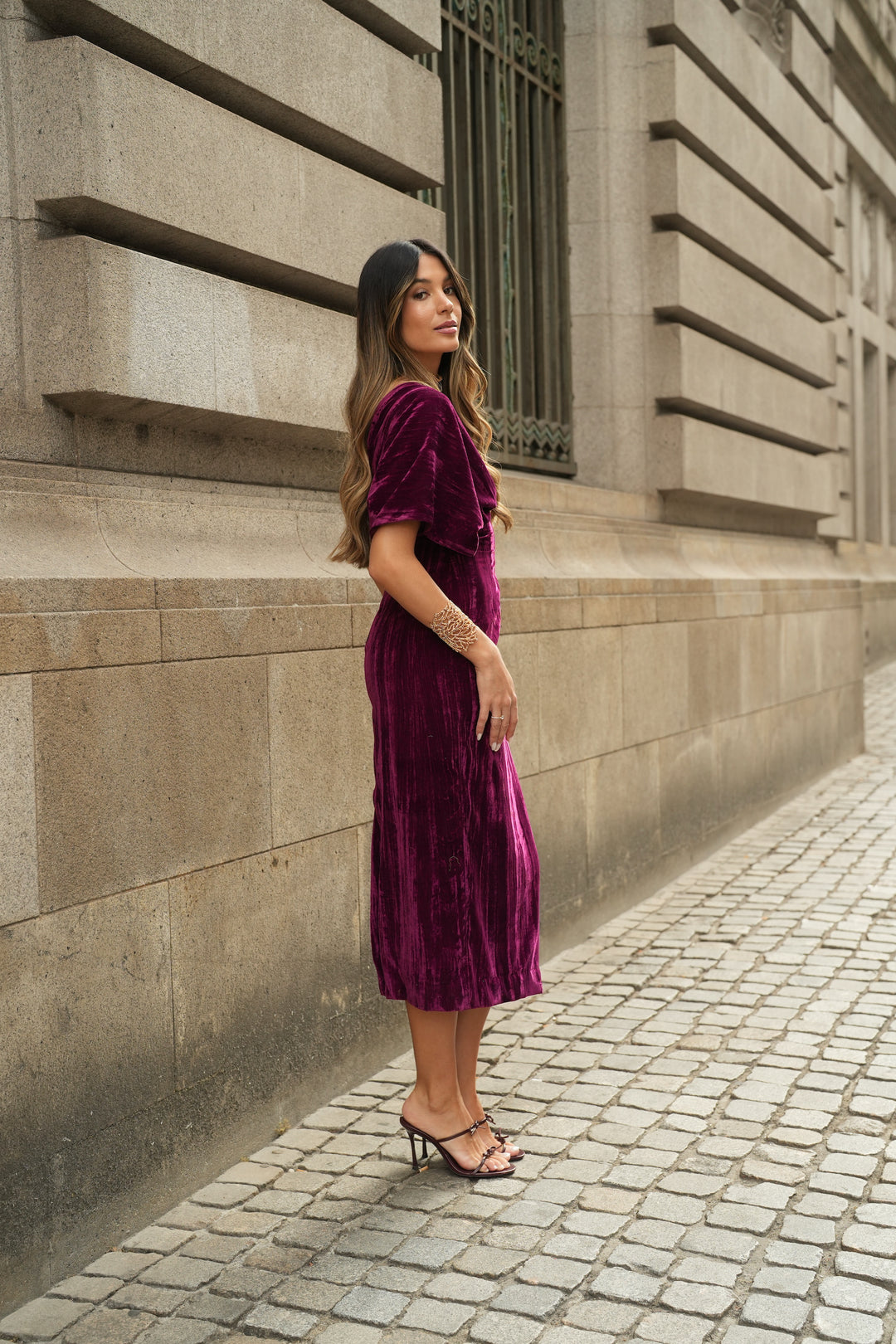ROBE ARIA VELOURS BORDEAUX