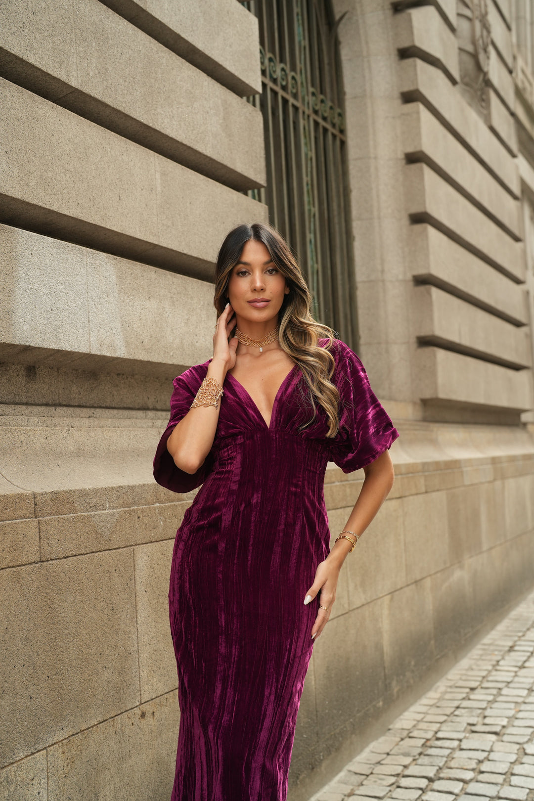 ROBE ARIA VELOURS BORDEAUX