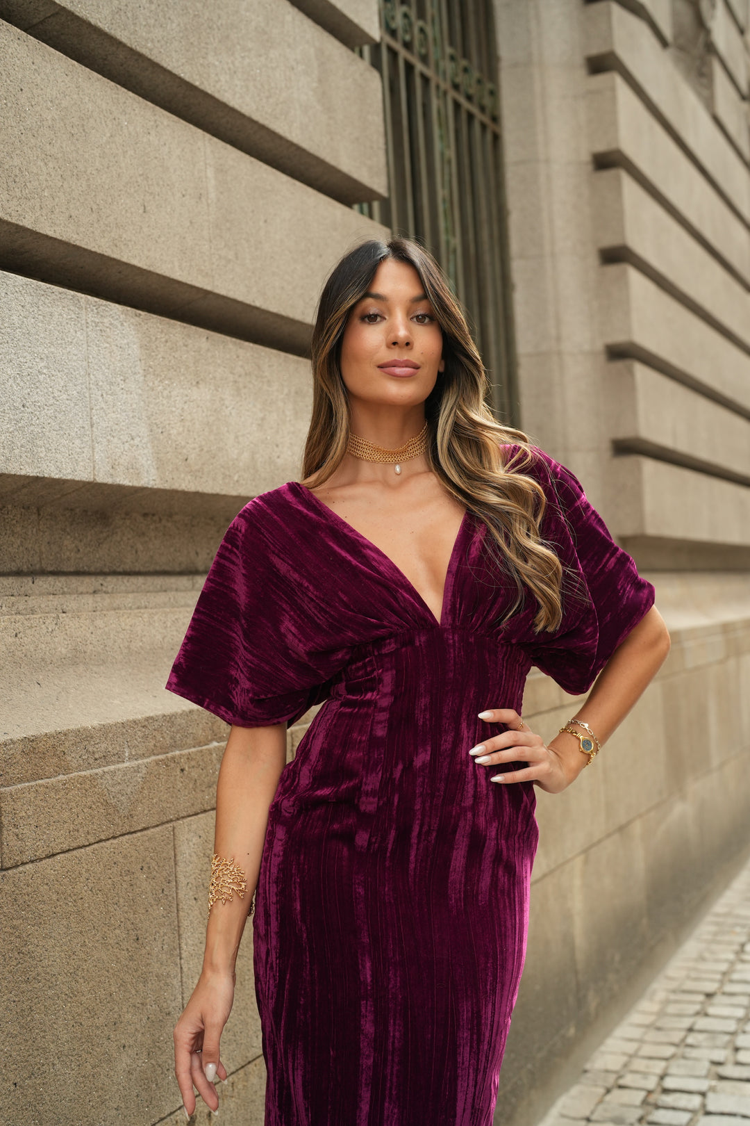 ROBE ARIA VELOURS BORDEAUX