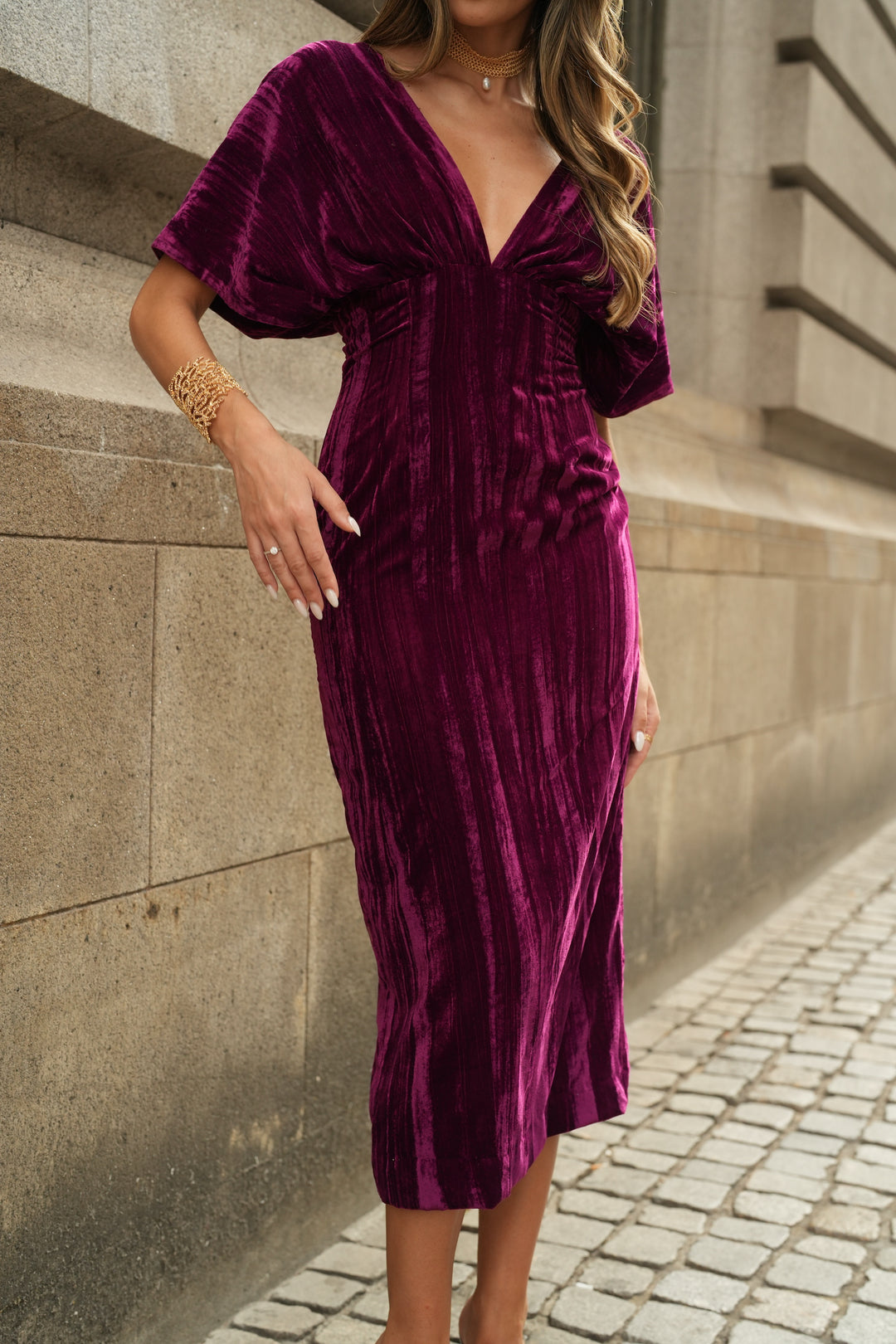 ROBE ARIA VELOURS BORDEAUX