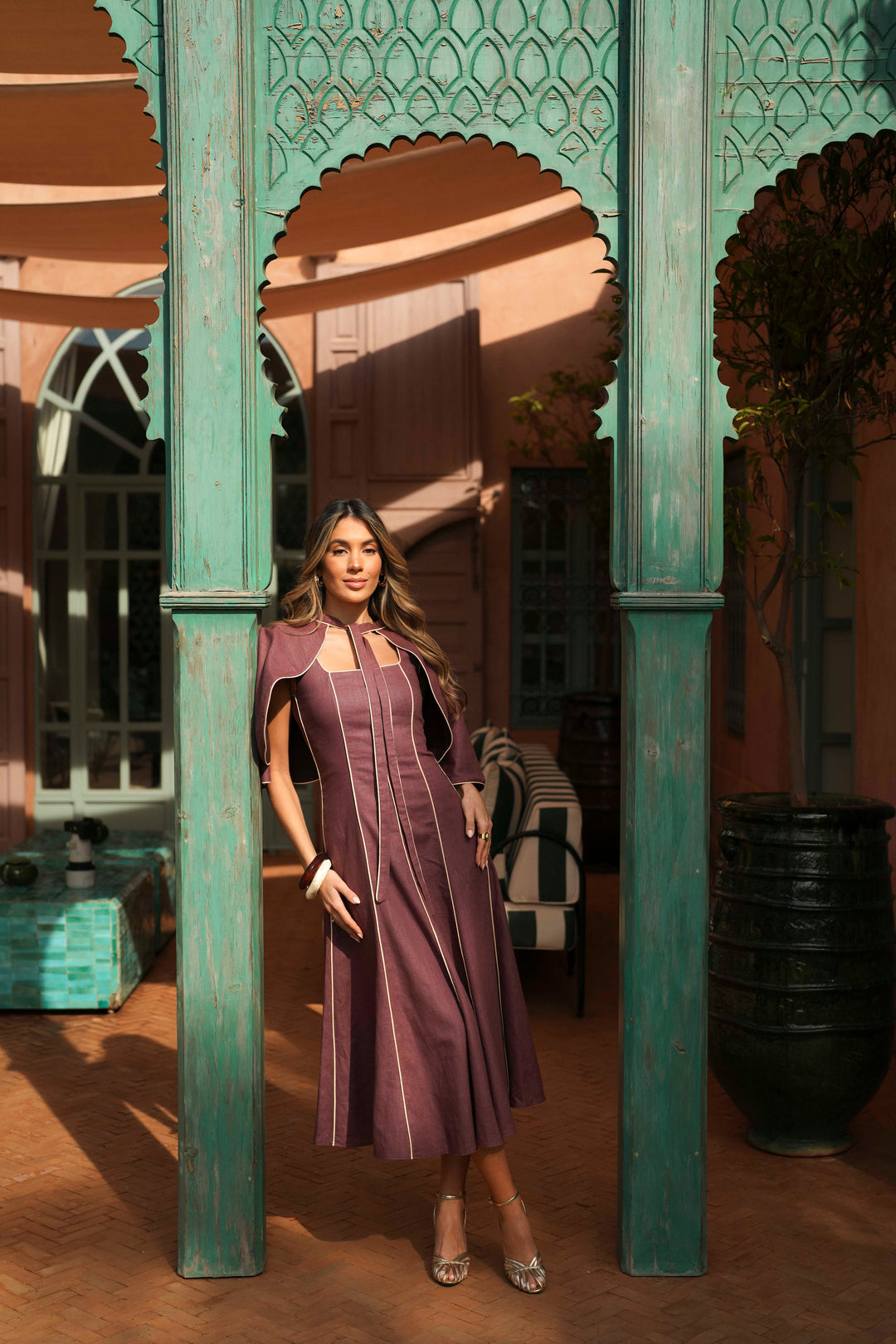 FLORA LINEN AUBERGINE DRESS