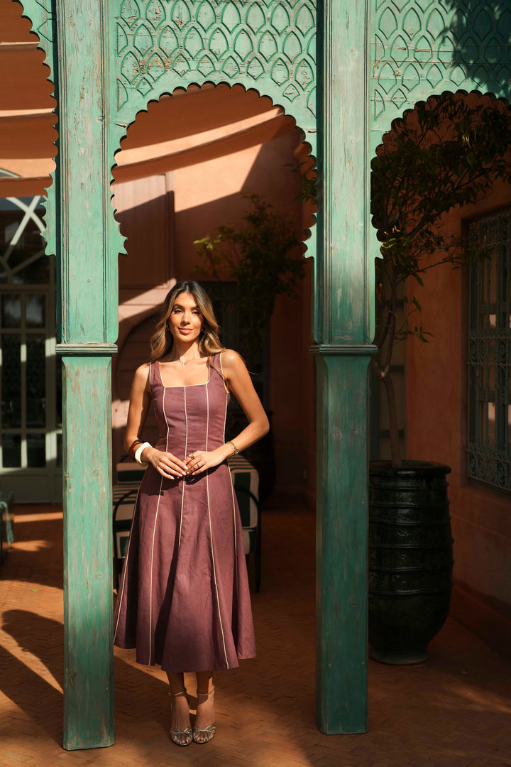 FLORA LINEN AUBERGINE DRESS